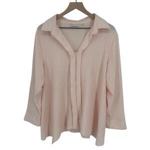 Habitat Blouse Top Womens Large Pink Crinkle Button Down Sharkbite Hem Lagenlook